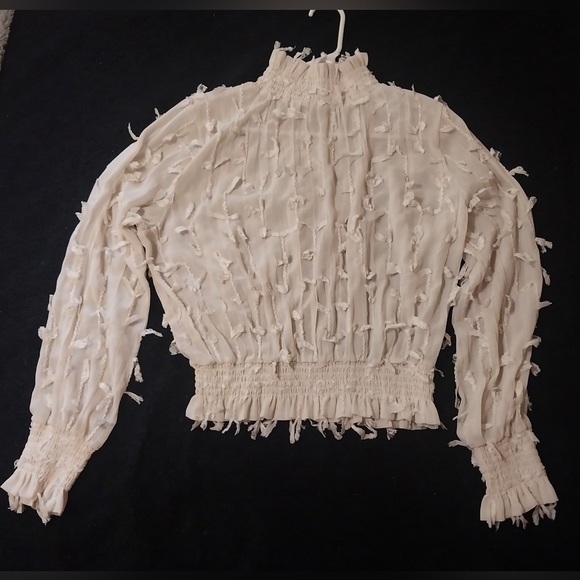 Moon River Tops - Moon River, Fringe Blouse, Cream, Size L
